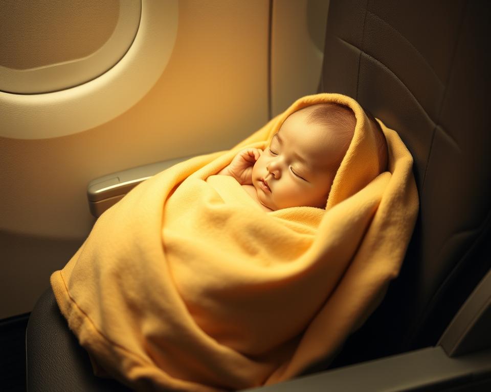 Baby bequem im Flugzeug