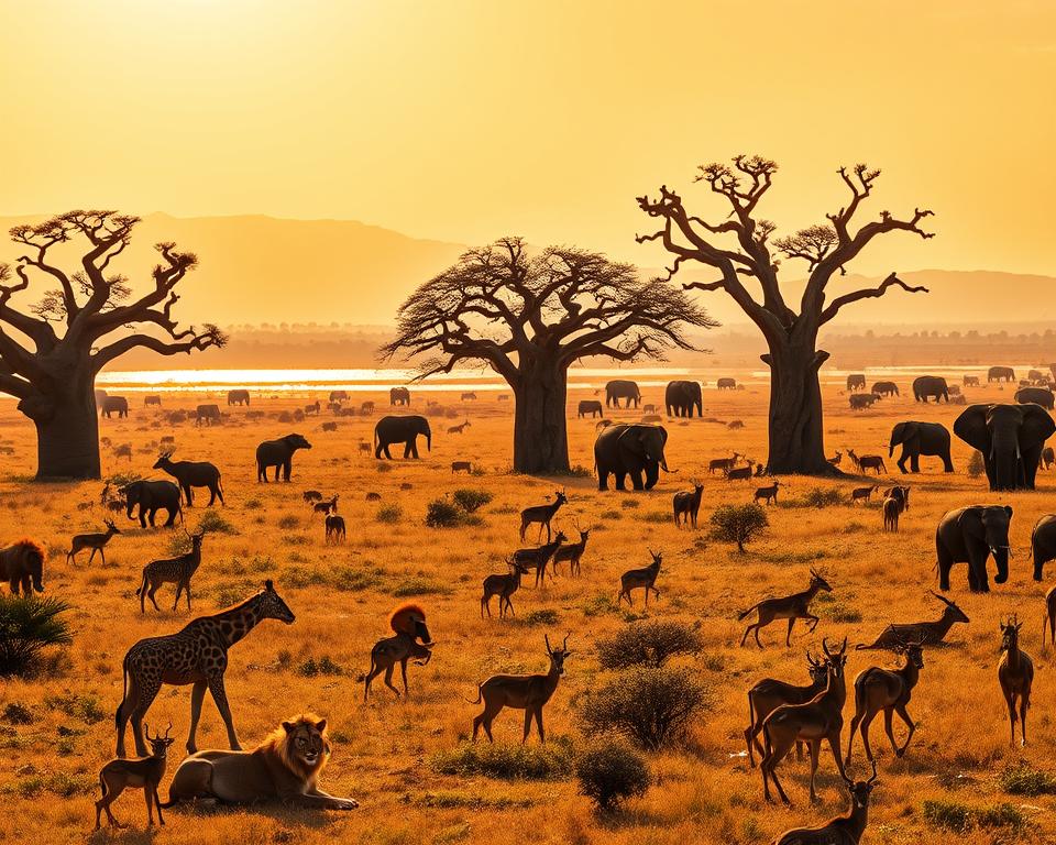 Exotische Tiere in der Savanne