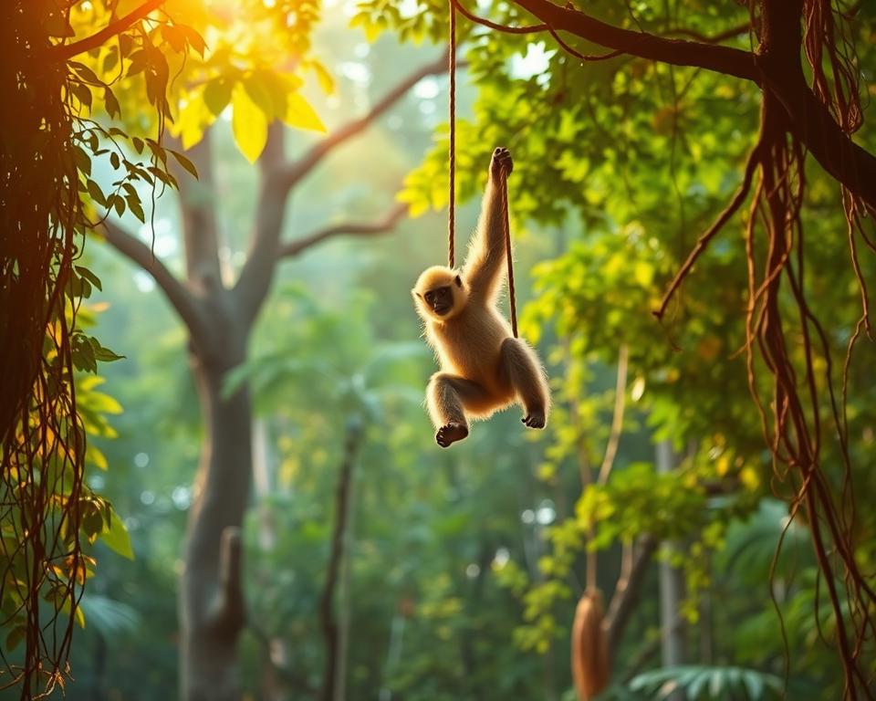 Gibbon im Regenwald von Laos