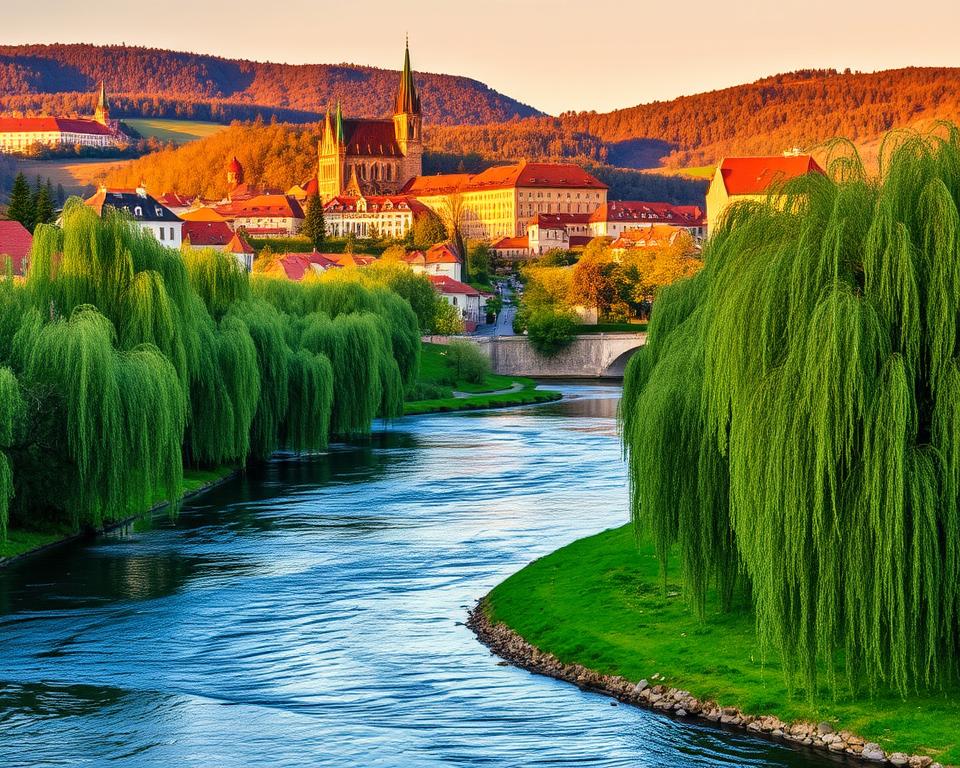 Moldau Flusslandschaft in Český Krumlov