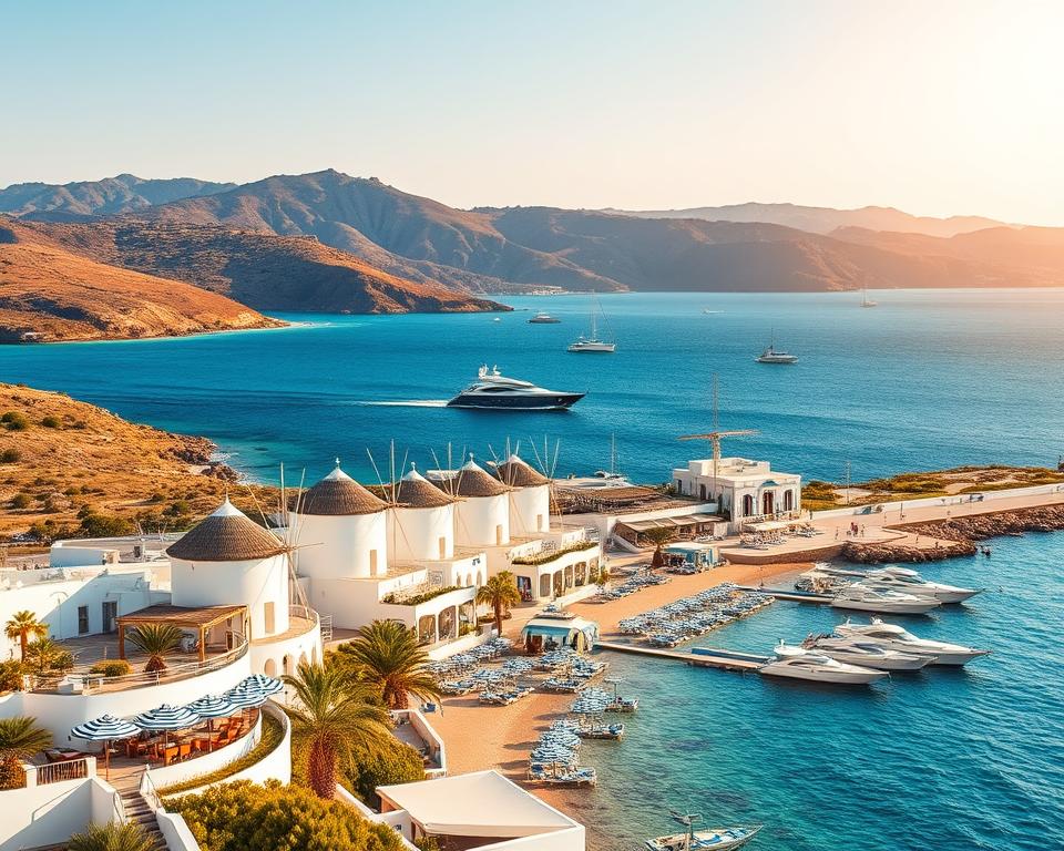 Mykonos Windmühlen und Strandclubs