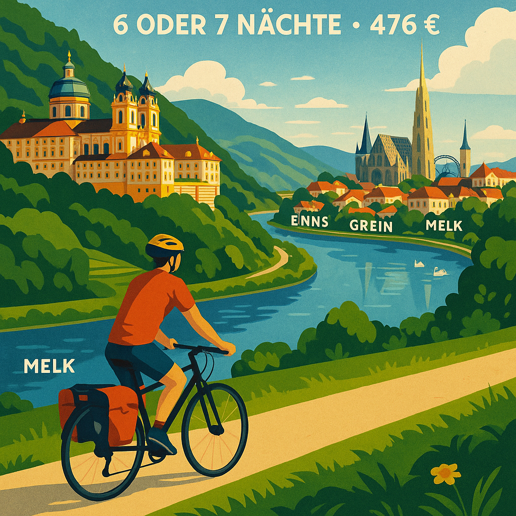Eigene Anreise Donau-Radweg: Radreise von Passau nach Wien 6 bzw. 7 Nächte 3-/4-Sterne-Hotels mit Frühstück Gepäcktransfer von Hotel zu Hotel