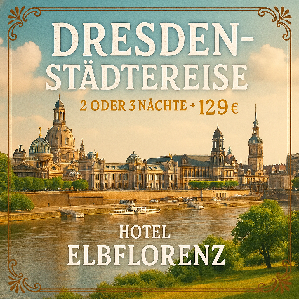 Eigene Anreise Dresden: Städtereise mit Aufenthalt im 4-Sterne-Hotel Elbflorenz 2 bzw. 3 Nächte 4-Sterne-Hotel mit Frühstück Inkl. Wein- oder Sekt