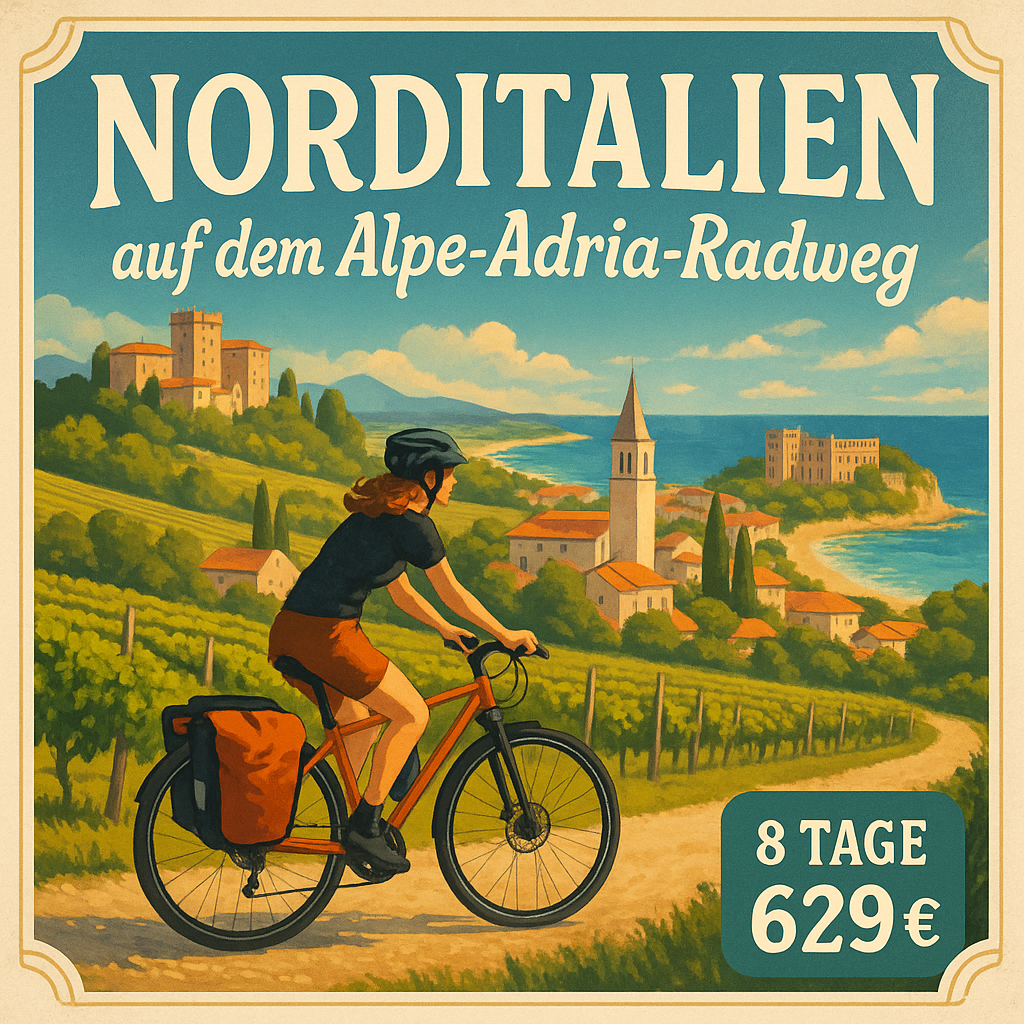 Eigene Anreise Italien - Radreise: Norditalien auf dem Alpe-Adria-Radweg 7 bzw. 8 Nächte 3-Sterne-Hotels mit Frühstück Gepäcktransfer von Hotel zu Eigene Anreise Italien - Radreise: Norditalien auf dem Alpe-Adria-Radweg 7 bzw. 8 Nächte 3-Sterne-Hotels mit Frühstück Gepäcktransfer von Hotel zu