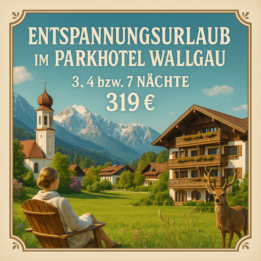 Eigene Anreise Oberbayern – Wallgau: Entspannungsurlaub im Parkhotel Wallgau 3, 4 bzw. 7 Nächte 4.5-Sterne-Parkhotel mit Halbpension Inkl. Nutzung de