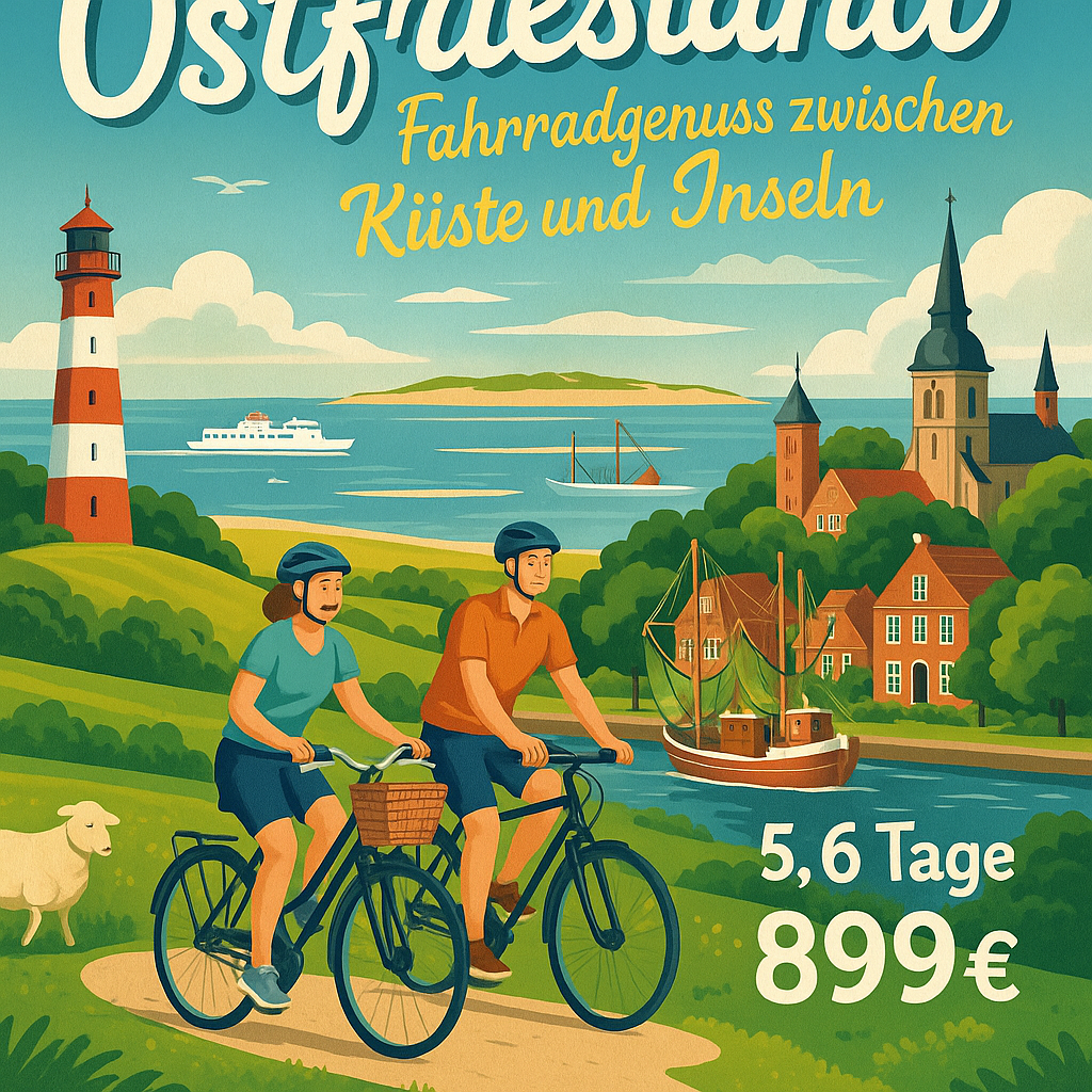 Eigene Anreise Ostfriesland: Fahrradgenuss zwischen Küste und Inseln in 4-Sterne-Hotels 5 bzw. 6 Nächte 4-Sterne-Hotels mit Frühstück Inkl. Gepäc