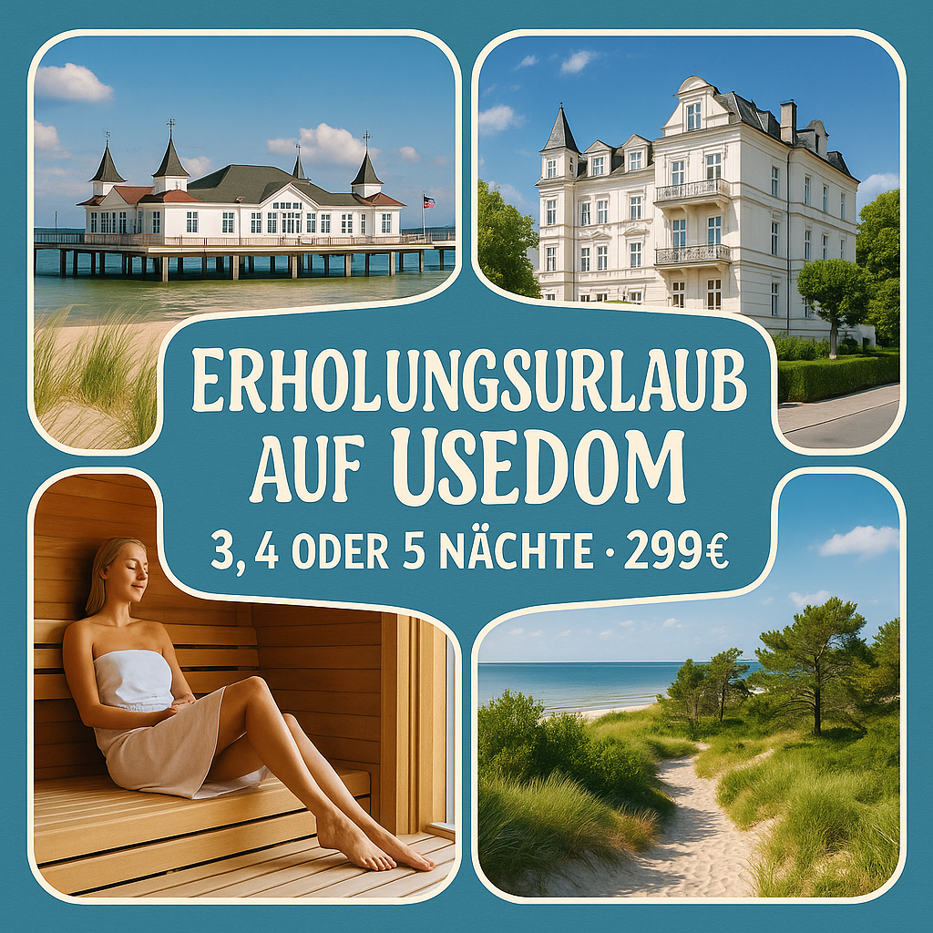 Eigene Anreise Ostsee - Usedom: Erholungsurlaub im SEETELHOTEL Ostseehotel 3, 4 bzw. 5 Nächte 4-Sterne-Hotel mit Halbpension Direkte Lage an der Stra