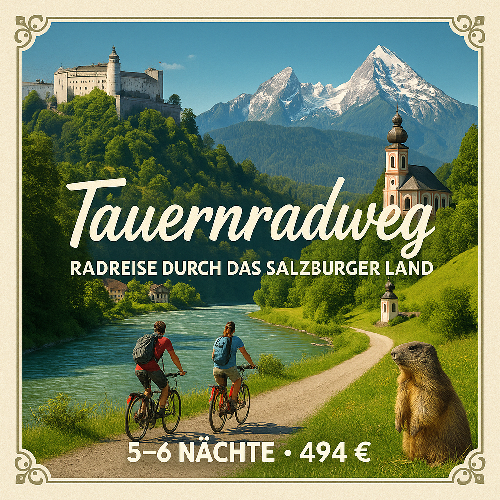 Eigene Anreise Österreich – Tauernradweg: Radreise durch das Salzburger Land 5 bzw. 6 Nächte 3-Sterne-Hotels/Gasthöfe/Pensionen mit Frühstück Gep