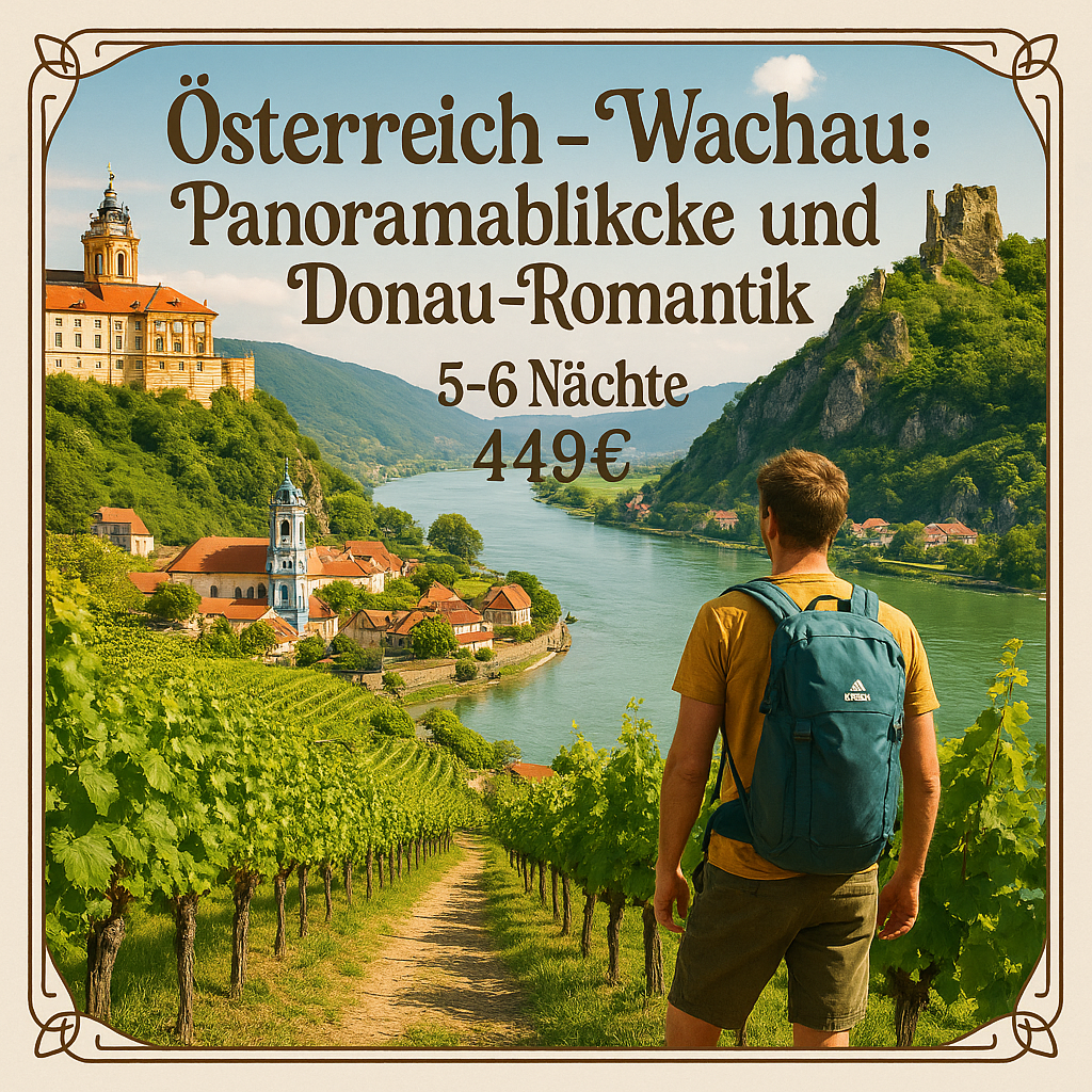 Eigene Anreise Österreich – Wachau: Wanderreise von Krems nach Melk 5 bzw. 6 Nächte  3-Sterne-Hotels/Gasthöfe mit Frühstück Inkl. Vaude Rucksack