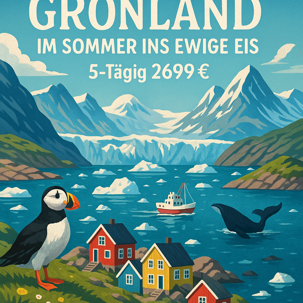 Erlebnisreisen Grönland: Im Sommer ins ewige Eis 5-tägig inkl. Flug ab/an Kopenhagen 4-Sterne-Hotel mit Verpflegung Bootsfahrt auf dem Eisfjord Erlebnisreisen Grönland: Im Sommer ins ewige Eis 5-tägig inkl. Flug ab/an Kopenhagen 4-Sterne-Hotel mit Verpflegung Bootsfahrt auf dem Eisfjord