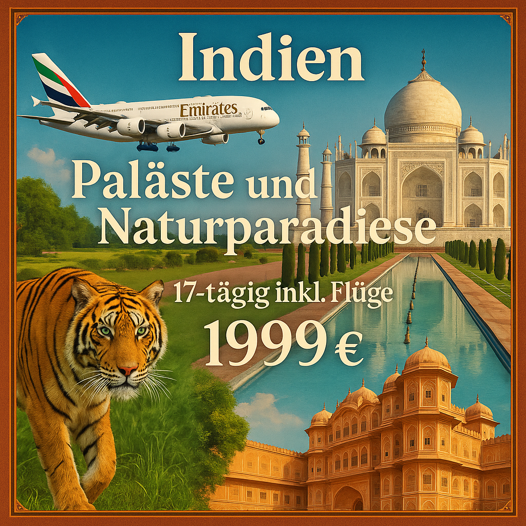 Erlebnisreisen Indien: Paläste und Naturparadiese 17-tägig inkl. Flüge 3-Sterne-Hotels/Resorts/Wüstenresort mit Verpflegung Inkl. Ausflüge & Eint Erlebnisreisen Indien: Paläste und Naturparadiese 17-tägig inkl. Flüge 3-Sterne-Hotels/Resorts/Wüstenresort mit Verpflegung Inkl. Ausflüge & Eint