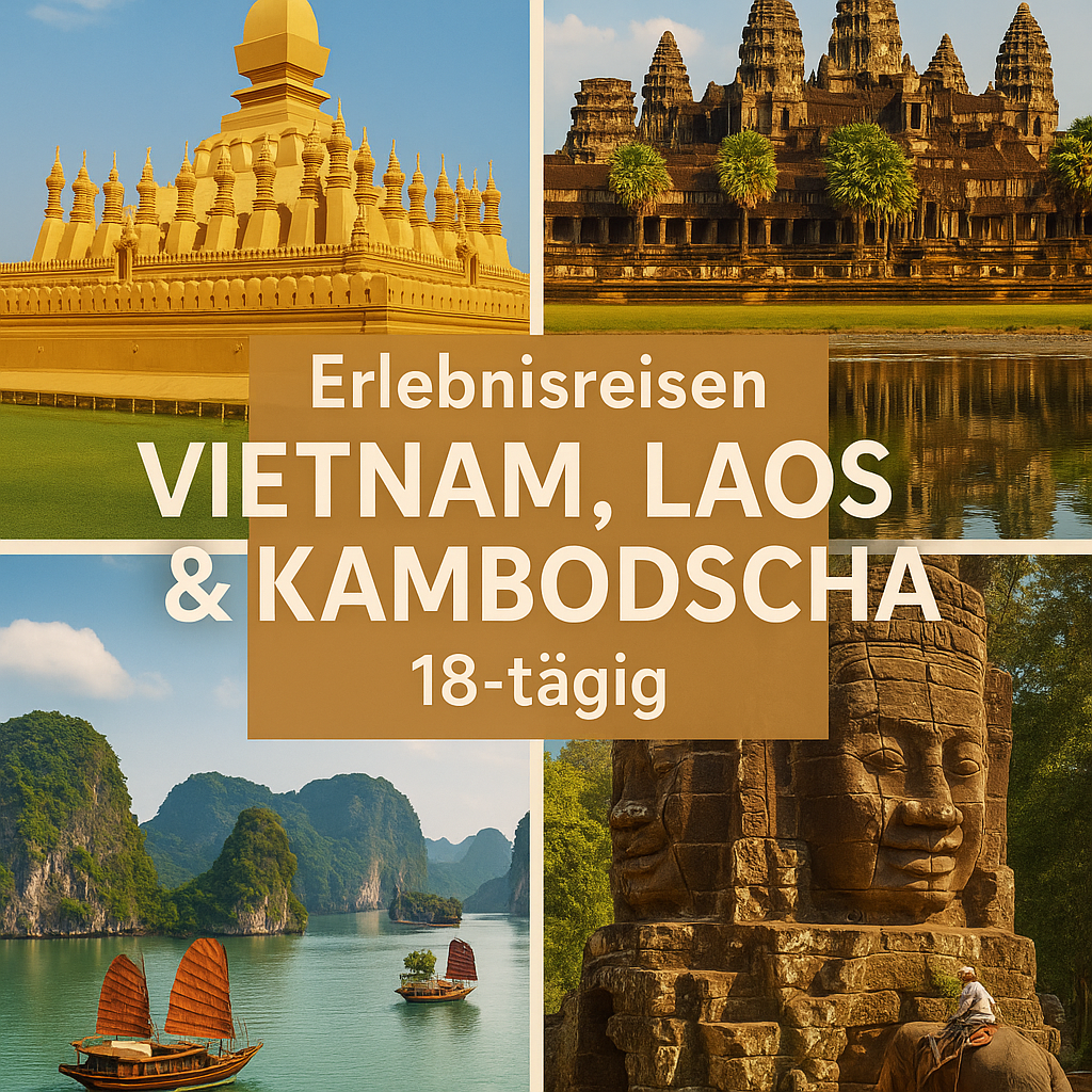 Erlebnisreisen Vietnam, Laos & Kambodscha: Erlebnisreise von Hanoi bis Ho-Chi-Minh-Stadt 18-tägig inkl. Flug Mittelklassehotels/Dschunke mit Verpfleg