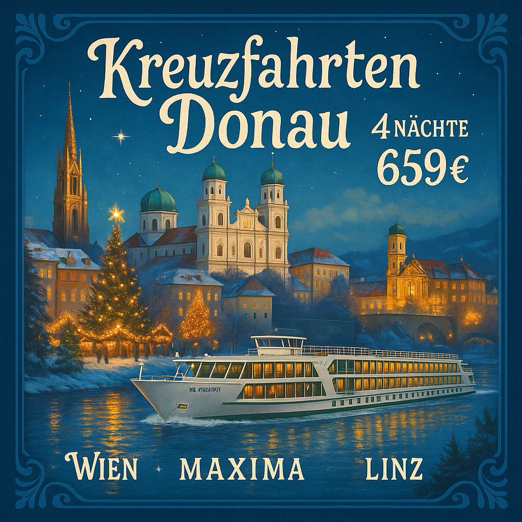 Kreuzfahrten Donau: Flusskreuzfahrt mit der MAXIMA ab/an Passau 4 Nächte Premium-Schiff mit Vollpension Inkl. Getränkepaket an Bord i. W. v. 116 €