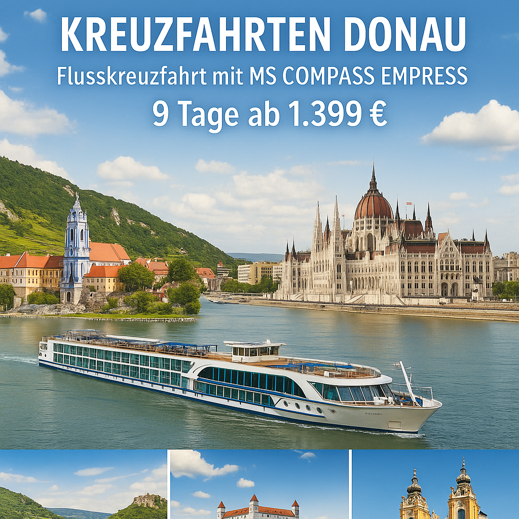 Kreuzfahrten Donau: Flusskreuzfahrt mit der MS Compass Empress ab/an Passau inkl. 2 Vorübernachtungen 9 Nächte Premium-Boutique-Schiff mit All Inclu