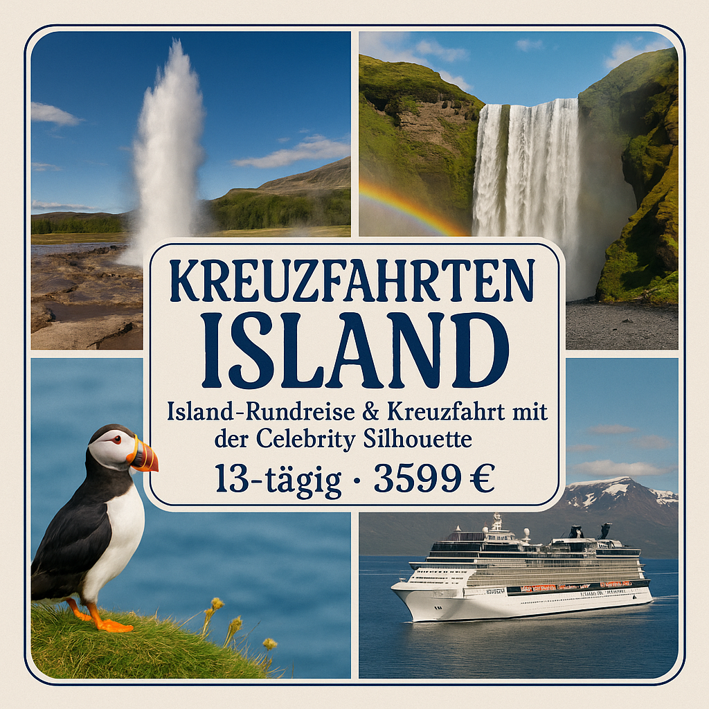 Kombinationsreisen Island: Rundreise Island & Kreuzfahrt mit der Celebrity Silhouette 13-tägig inkl. Flüge 3-Sterne-Hotel mit Frühstück / Premium- Kombinationsreisen Island: Rundreise Island & Kreuzfahrt mit der Celebrity Silhouette 13-tägig inkl. Flüge 3-Sterne-Hotel mit Frühstück / Premium-