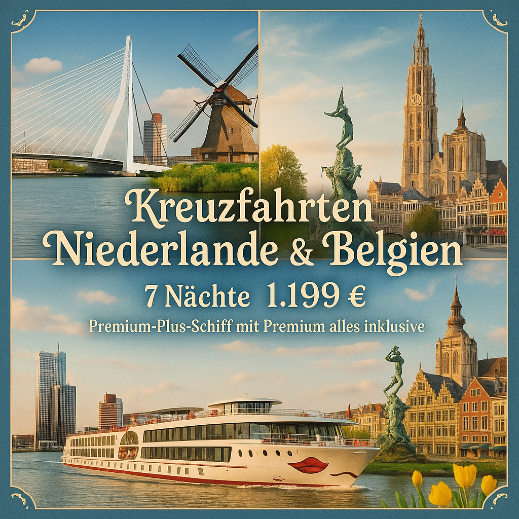 Kreuzfahrten Niederlande & Belgien: Rhein-Flusskreuzfahrt mit A-ROSA SENA ab/an Köln 7 Nächte Premium-Plus-Schiff mit Premium alles inklusive  Holl?