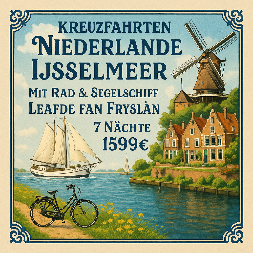 Kreuzfahrten Niederlande - IJsselmeer: Mit Rad & Segelschiff Leafde fan Fryslân ab/an Enkhuizen 7 Nächte Segelschiff mit Vollpension Leihfahrrad im