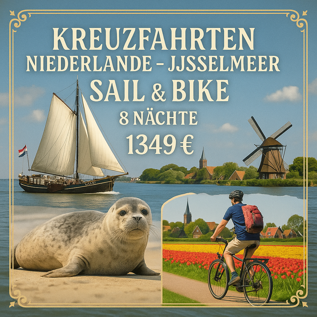 Kreuzfahrten Niederlande - IJsselmeer: Sail & Bike mit Simmer fan Fryslân ab/an Enkhuizen 7 Nächte Segelschiff mit Vollpension Inkl. Leihfahrrad i.