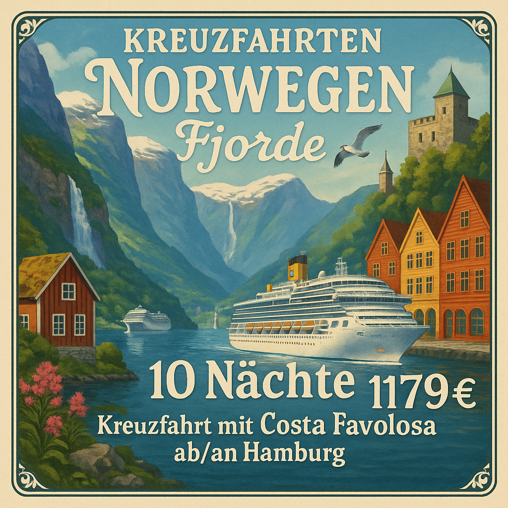 Kreuzfahrten Norwegen - Fjorde: Kreuzfahrt mit Costa Favolosa ab/an Hamburg 10 Nächte Premium-Schiff mit Vollpension Inkl. Trinkgelder an Bord im Wer