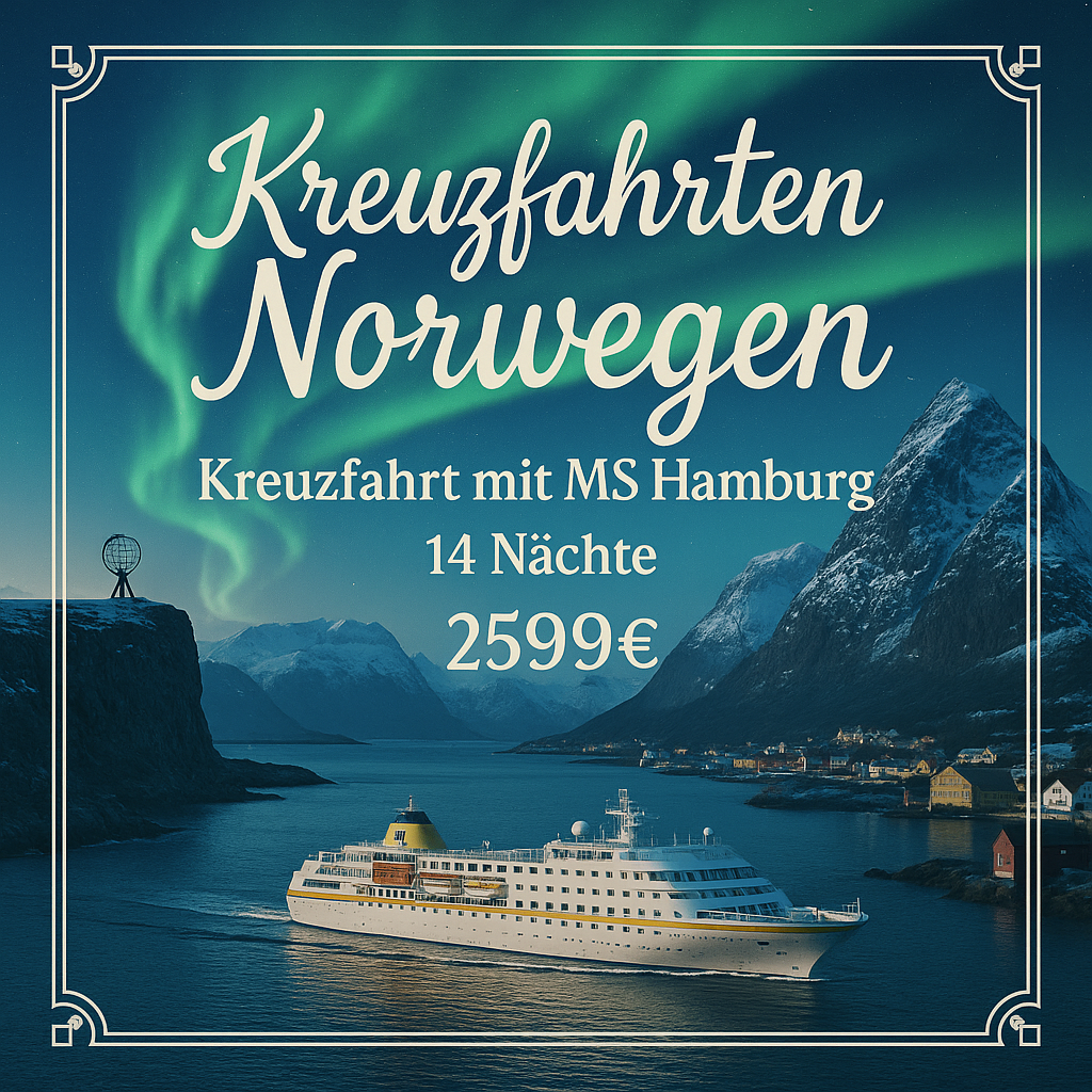 Kreuzfahrten Norwegen: Kreuzfahrt mit MS Hamburg ab/an Hamburg 14 Nächte Premium-Schiff mit Vollpension Magisch: Nordlichter über Norwegen