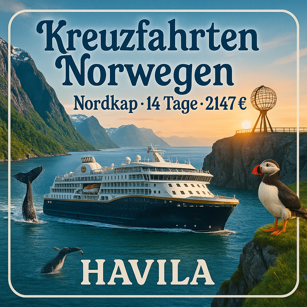 Kreuzfahrten Norwegen - Nordkap: Kreuzfahrt mit einem Postschiff der Havila Flotte ab/an Bergen 14-tägig inkl. Flüge Premium-Schiff mit Vollpension Kreuzfahrten Norwegen - Nordkap: Kreuzfahrt mit einem Postschiff der Havila Flotte ab/an Bergen 14-tägig inkl. Flüge Premium-Schiff mit Vollpension