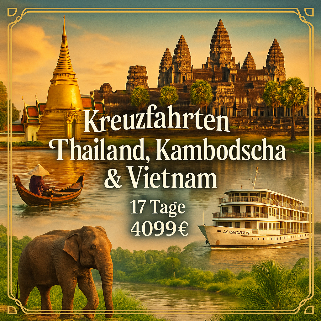 Kreuzfahrten Thailand, Kambodscha & Vietnam: Südostasien-Rundreise & Kreuzfahrt mit LA MARGUERITE von Kampong Cham bis Vinh Long inkl. Badeaufenthalt Kreuzfahrten Thailand, Kambodscha & Vietnam: Südostasien-Rundreise & Kreuzfahrt mit LA MARGUERITE von Kampong Cham bis Vinh Long inkl. Badeaufenthalt