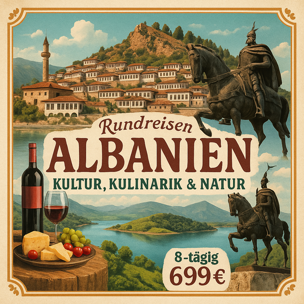 Rundreisen Albanien: Kultur, Kulinarik & Natur ohne Hotelwechsel 8-tägig inkl. Flüge 4-Sterne-Hotel mit Halbpension Inkl. 2 Ausflügen i. W. v. ca.