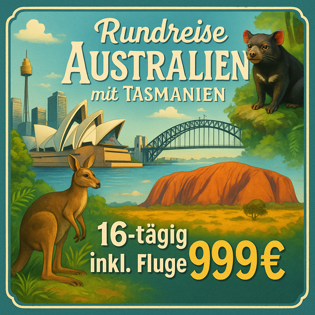 Rundreisen Australien mit Tasmanien: Metropolen, Natur & Outback 16-tägig inkl. Flüge Mittelklassehotels mit Frühstück Inkl. 3 Stadtrundfahrten un