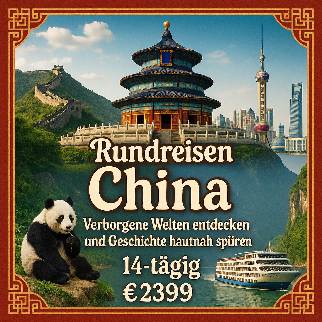 Rundreisen China: Verborgene Welten entdecken und Geschichte hautnah spüren 14-tägig inkl. Flüge ab Frankfurt 4-Sterne-Hotels/4-Sterne-Schiff mit V Rundreisen China: Verborgene Welten entdecken und Geschichte hautnah spüren 14-tägig inkl. Flüge ab Frankfurt 4-Sterne-Hotels/4-Sterne-Schiff mit V
