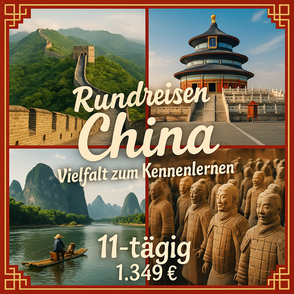 Rundreisen China: Vielfalt zum Kennenlernen 11-tägig inkl. Flüge 4-Sterne-Hotels mit Frühstück / Nachtzug 4er-Abteil Softsleeper Klasse Inkl. Ausf