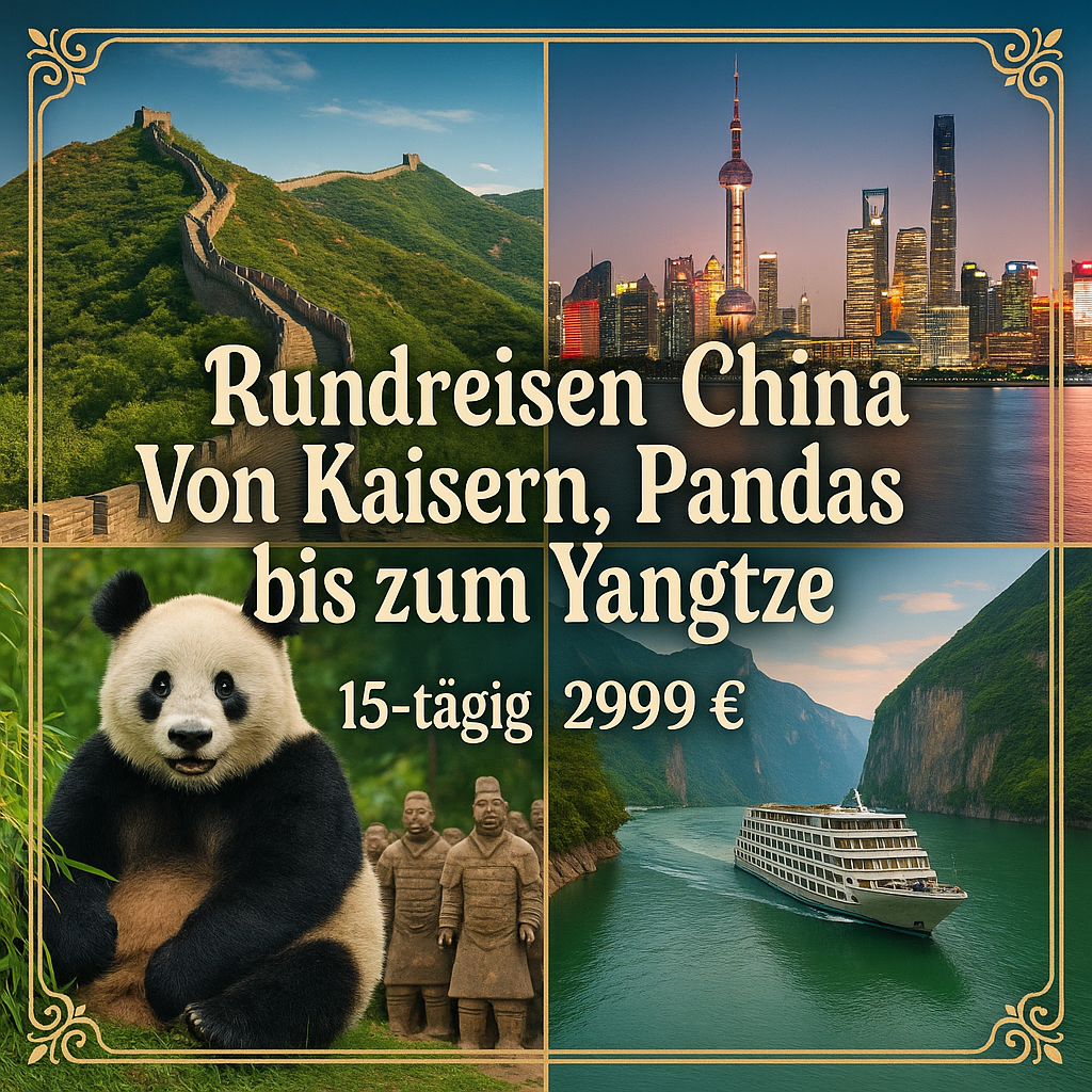 Erlebnisreisen China: Von Kaisern, Pandas bis zum Yangtze 15-tägig inkl. Flüge 4-Sterne-Hotels/4-Sterne-Schiff mit Verpflegung Inkl. Ausflüge, Eint