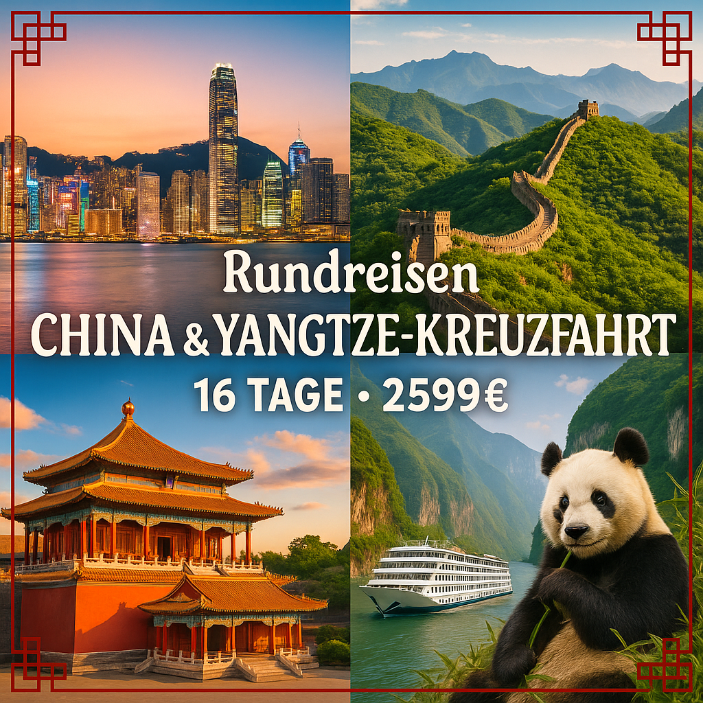 Rundreisen China & Yangtze-Kreuzfahrt: Zwischen Hongkongs Skyline, kaiserlichen Palästen und dem großen Fluss 16-tägig inkl. Flüge 4-Sterne-Hotels Rundreisen China & Yangtze-Kreuzfahrt: Zwischen Hongkongs Skyline, kaiserlichen Palästen und dem großen Fluss 16-tägig inkl. Flüge 4-Sterne-Hotels