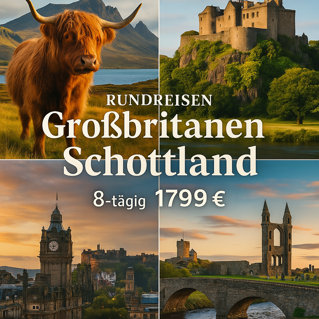Rundreisen Großbritannien – Schottland: Wilde Landschaften, imposante Burgen & geschichtsträchtige Städte 8-tägig inkl. Flug Mittelklassehotels mi