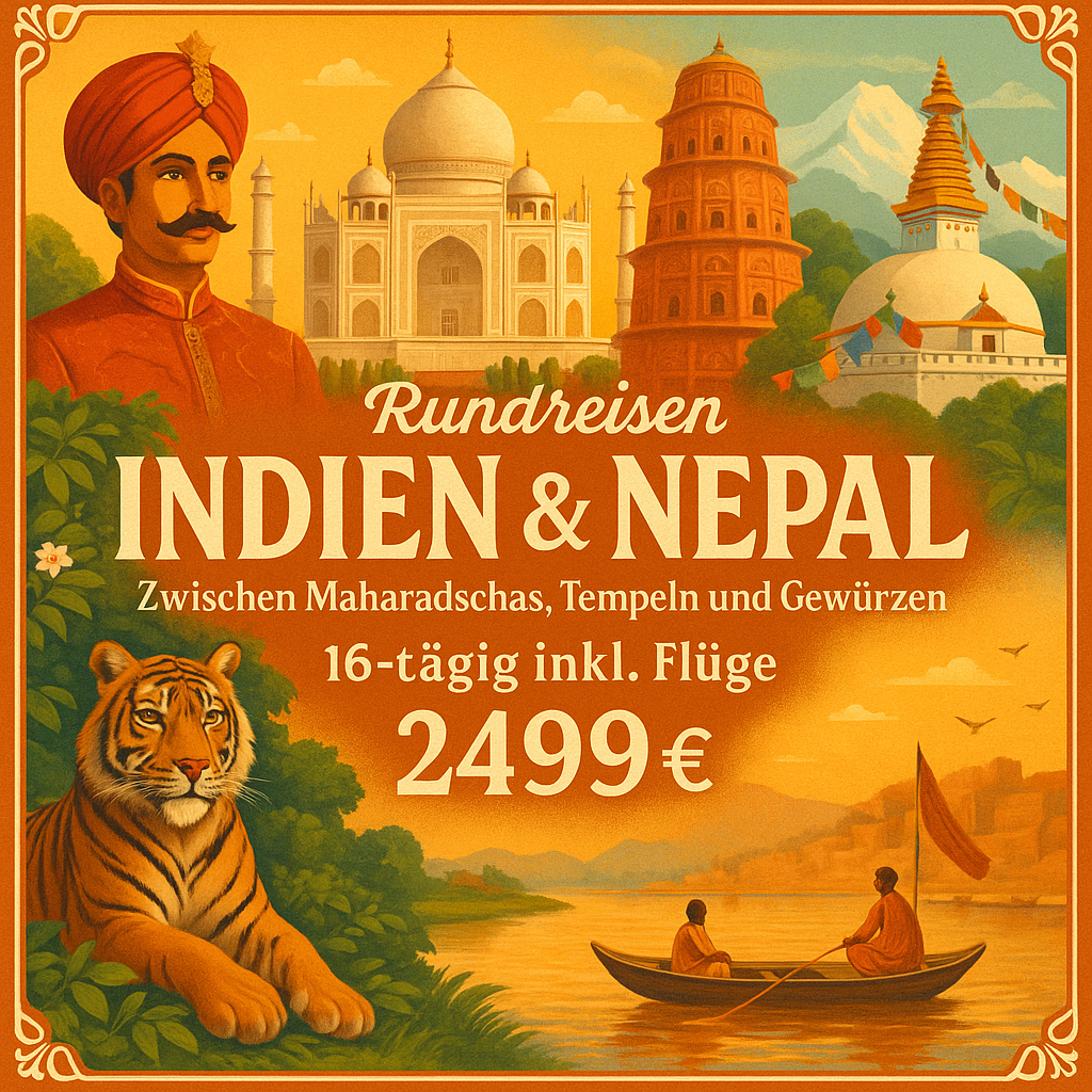 Rundreisen Indien & Nepal: Zwischen Maharadschas, Tempeln und Gewürzen 16-tägig inkl. Flüge Mittelklassehotels mit Verpflegung Inkl. Ausflüge & Ei Rundreisen Indien & Nepal: Zwischen Maharadschas, Tempeln und Gewürzen 16-tägig inkl. Flüge Mittelklassehotels mit Verpflegung Inkl. Ausflüge & Ei