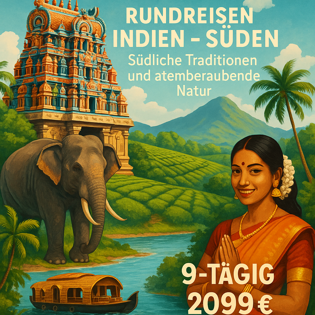 Rundreisen Indien – Süden: Südliche Traditionen und atemberaubende Natur 9-tägig inkl. Flug Mittelklassehotels mit Halbpension Ausflüge & Eintritt