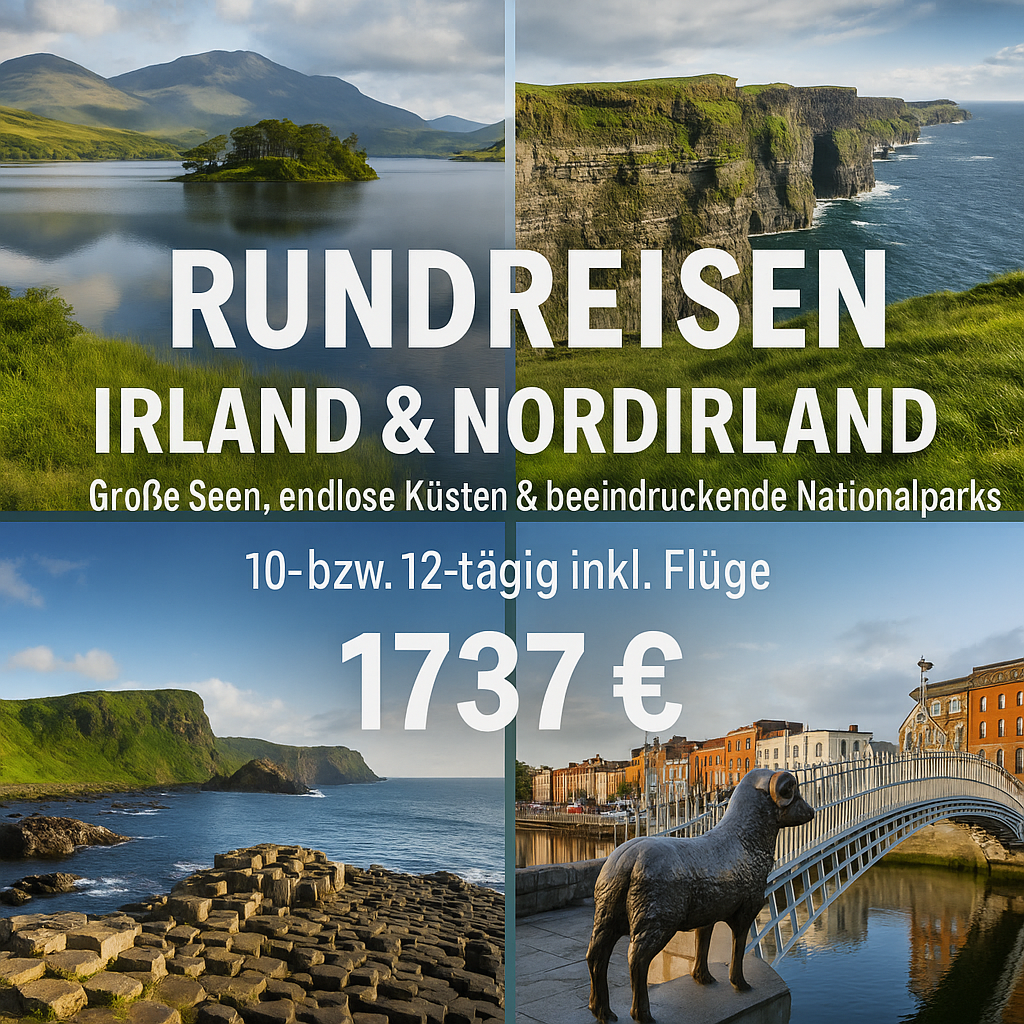 Rundreisen Irland & Nordirland: Große Seen, endlose Küsten & beeindruckende Nationalparks 10- bzw. 12-tägig inkl. Flüge Mittelklassehotels mit Ver