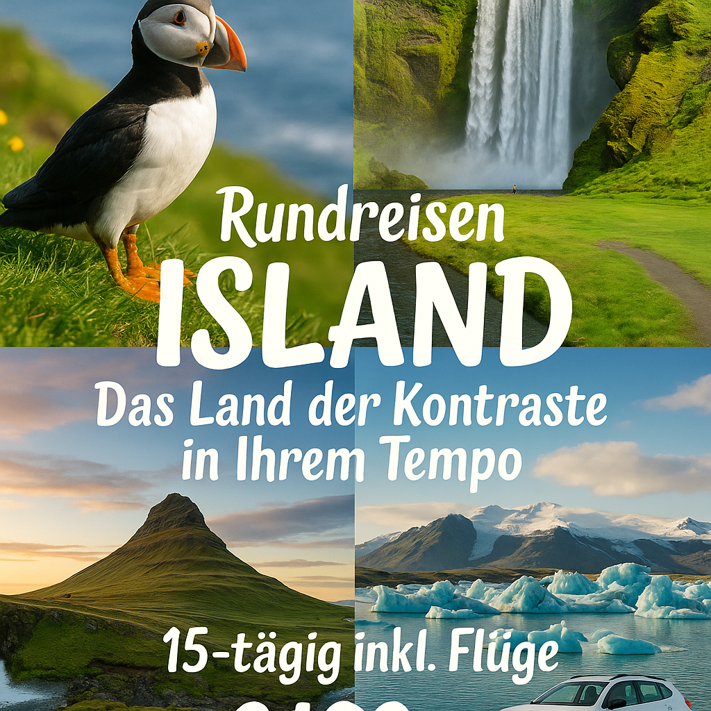 Rundreisen Island: Das Land der Kontraste in Ihrem Tempo 15-tägig inkl. Flug Mittelklassehotels mit Frühstück Route inkl. Mietwagen und festen Unte