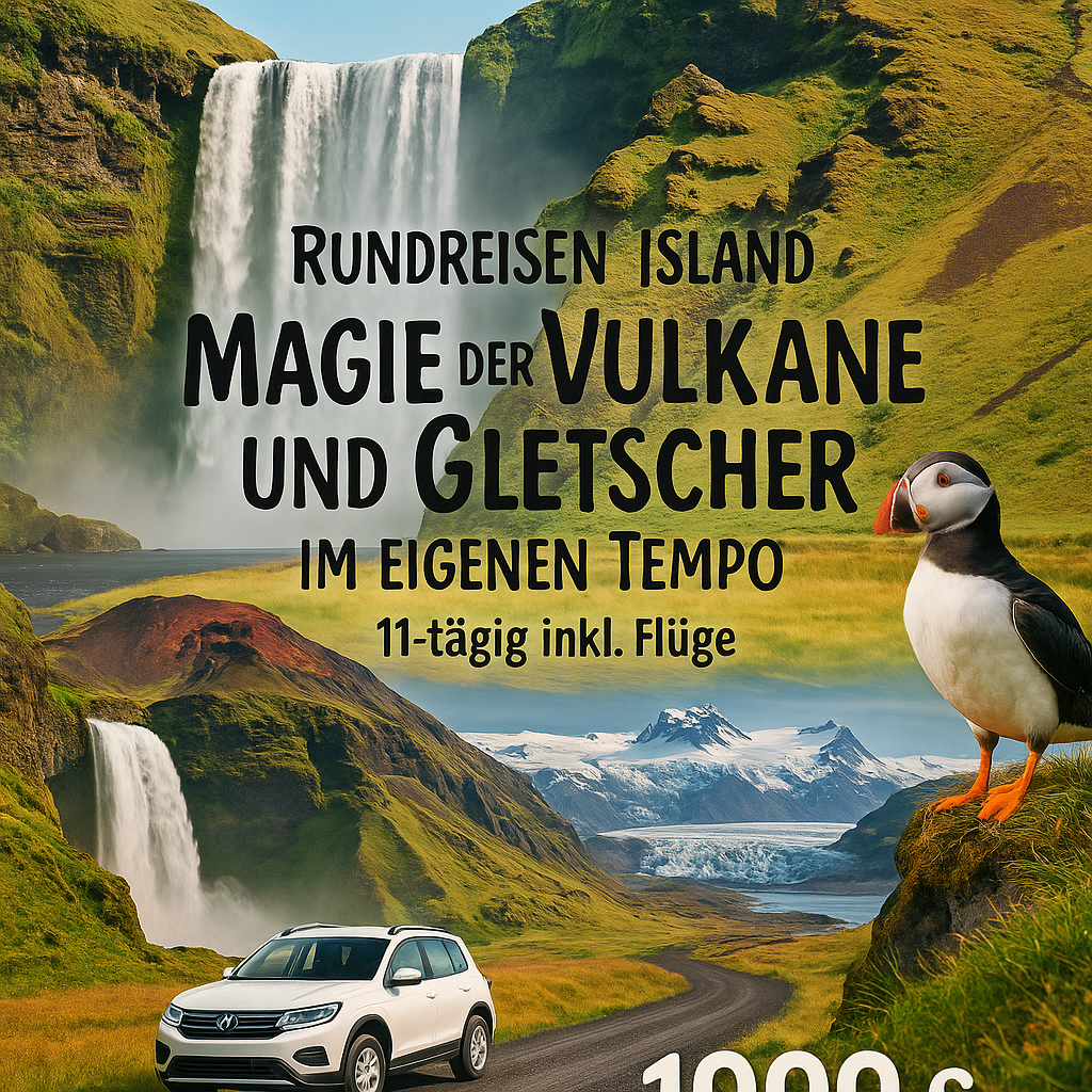 Rundreisen Island: Magie der Vulkane und Gletscher im eigenen Tempo 11-tägig inkl. Flug Mittelklassehotels mit Frühstück Route inkl. Mietwagen und