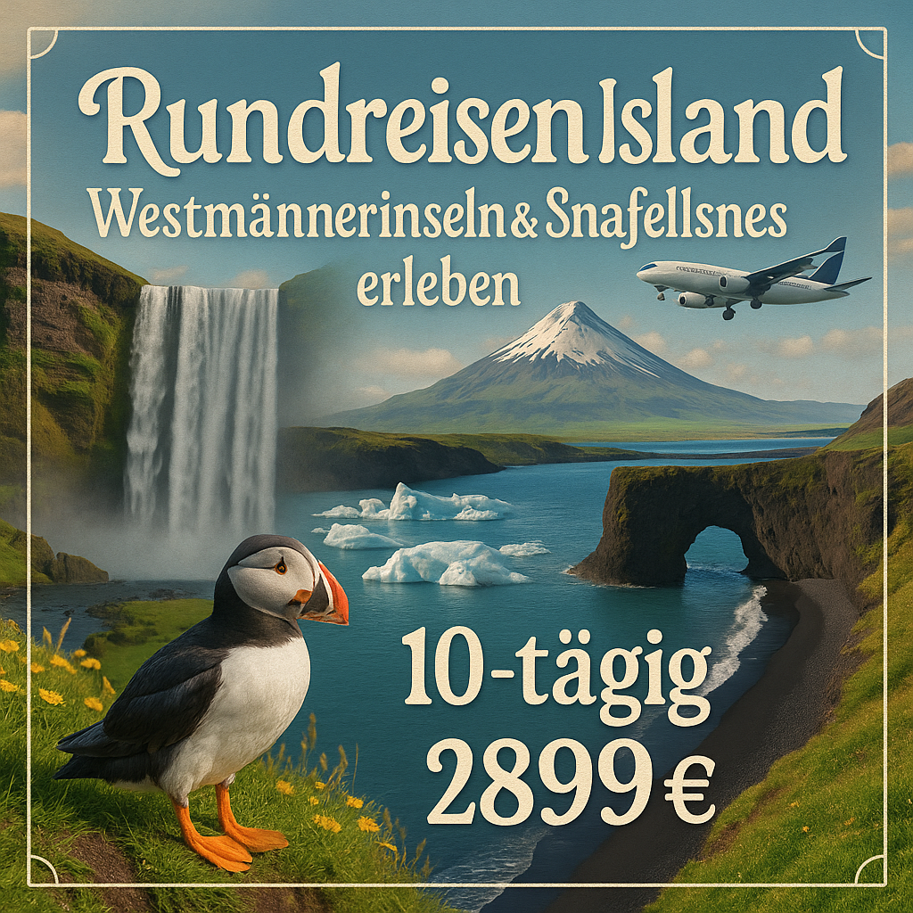 Rundreisen Island: Westmännerinseln & Snæfellsnes erleben 10-tägig inkl. Flüge Mittelklassehotels mit Verpflegung Inkl. Eintritte und Ausflüge i.