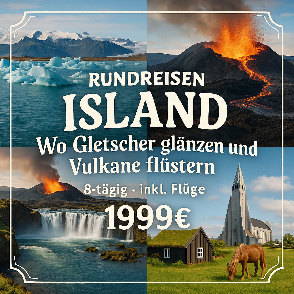Rundreisen Island: Wo Gletscher glänzen und Vulkane flüstern 8-tägig inkl. Flüge Mittelklassehotels mit Verpflegung Inkl. Eintritte und Ausflüge Rundreisen Island: Wo Gletscher glänzen und Vulkane flüstern 8-tägig inkl. Flüge Mittelklassehotels mit Verpflegung Inkl. Eintritte und Ausflüge