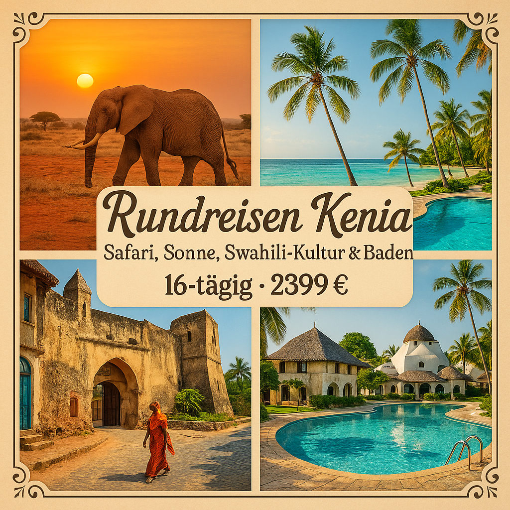 Rundreisen Kenia: Safari, Sonne, Swahili-Kultur & Baden im Jacaranda Indian Ocean Beach Resort 16-tägig inkl. Flüge 4-Sterne-Hotel mit Halbpension /