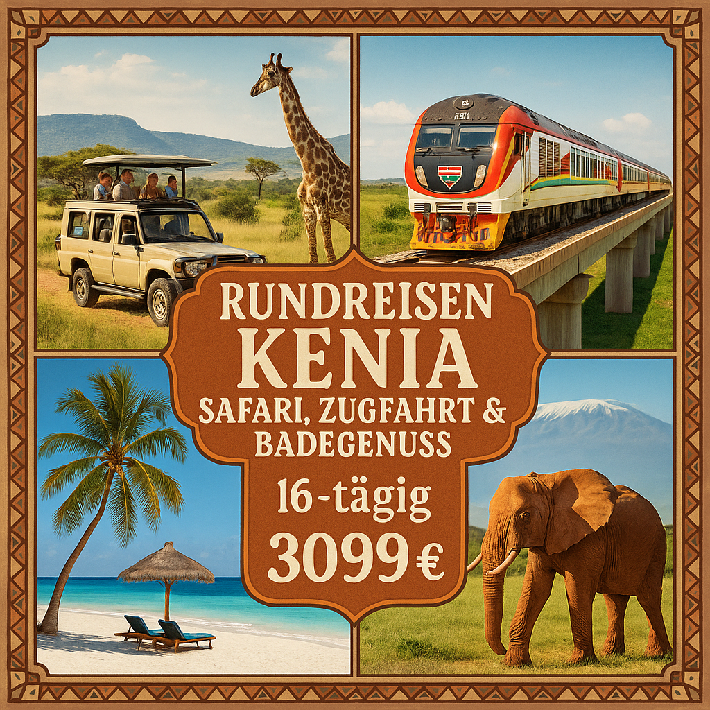Rundreisen Kenia: Safari, Zugfahrt & Badegenuss in kleiner Gruppe 16-tägig inkl. Flüge Lodges/Camps mit Vollpension / 4-Sterne-Hotel mit Halbpension Rundreisen Kenia: Safari, Zugfahrt & Badegenuss in kleiner Gruppe 16-tägig inkl. Flüge Lodges/Camps mit Vollpension / 4-Sterne-Hotel mit Halbpension