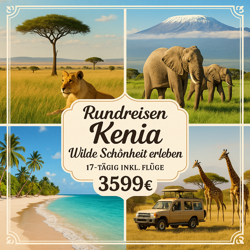Kombinationsreisen Kenia: Wilde Schönheit erleben 17-tägig inkl. Flüge Mittelklasselodges mit Vollpension / 4-Sterne-Hotel mit All Inclusive Inkl.