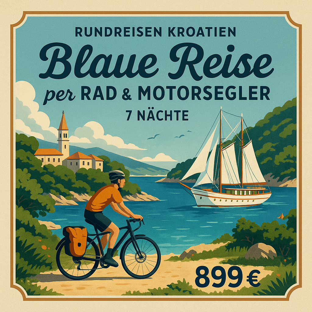 Rundreisen Kroatien: Blaue Reise per Rad & Motorsegler ab/an Rijeka 7 Nächte Motorsegler/-yacht mit Halbpension Inkl. 7 geführte Radtouren