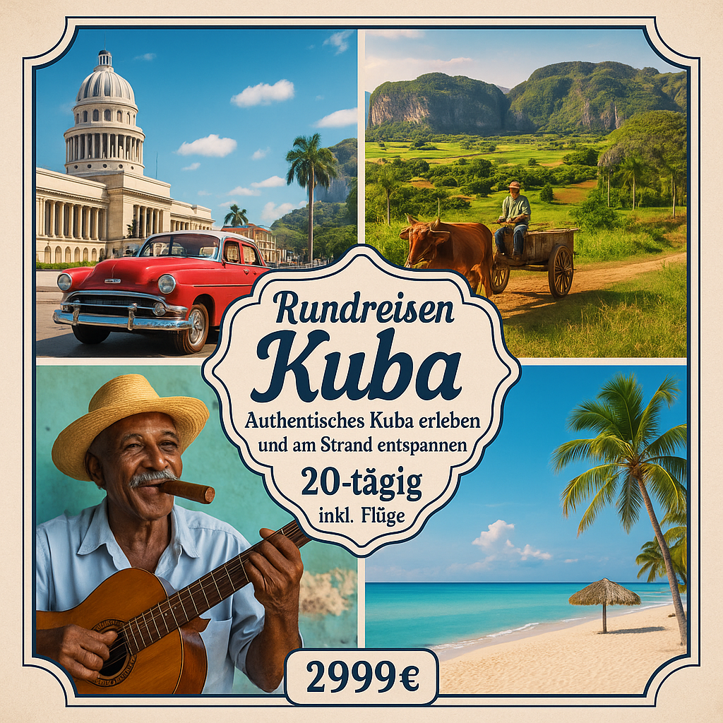 Rundreisen Kuba: Kubanisches Lebensgefühl hautnah 20-tägig inkl. Flüge Mittelklassehotels/Casas Particulares mit Verpflegung / 4-Sterne-Hotel mit A