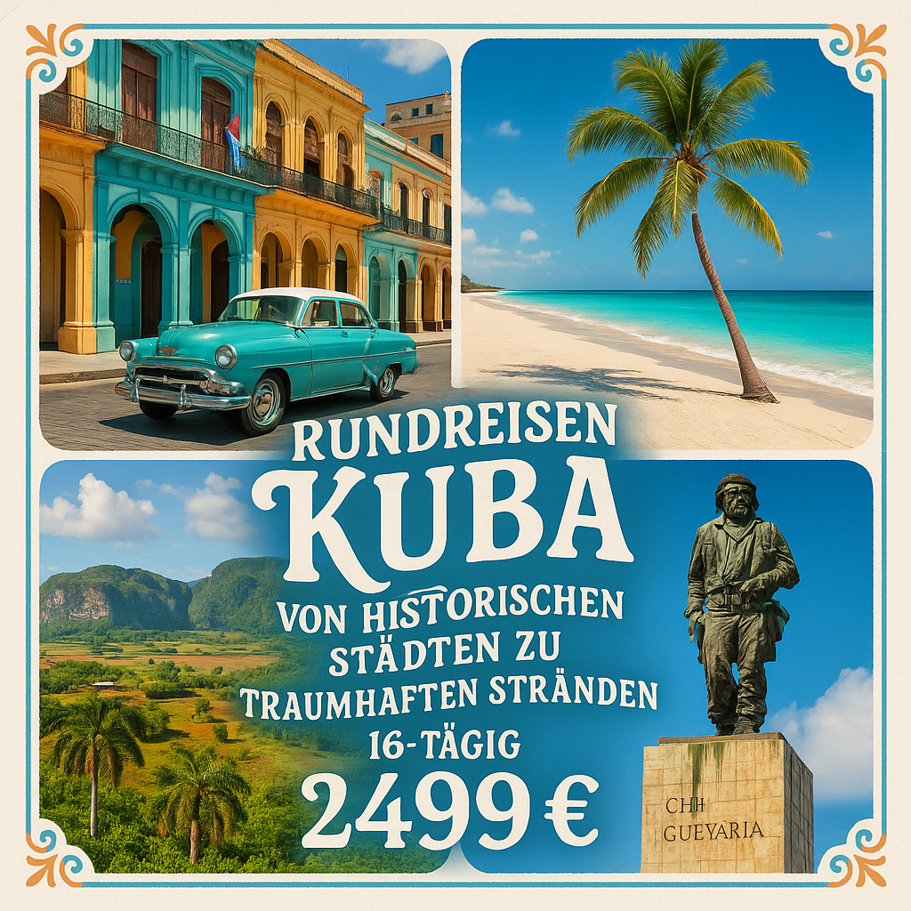 Rundreisen Kuba: Von historischen Städten zu traumhaften Stränden 16-tägig inkl. Flüge Mittelklassehotels mit Vollpension / 4-Sterne-Hotels mit Al