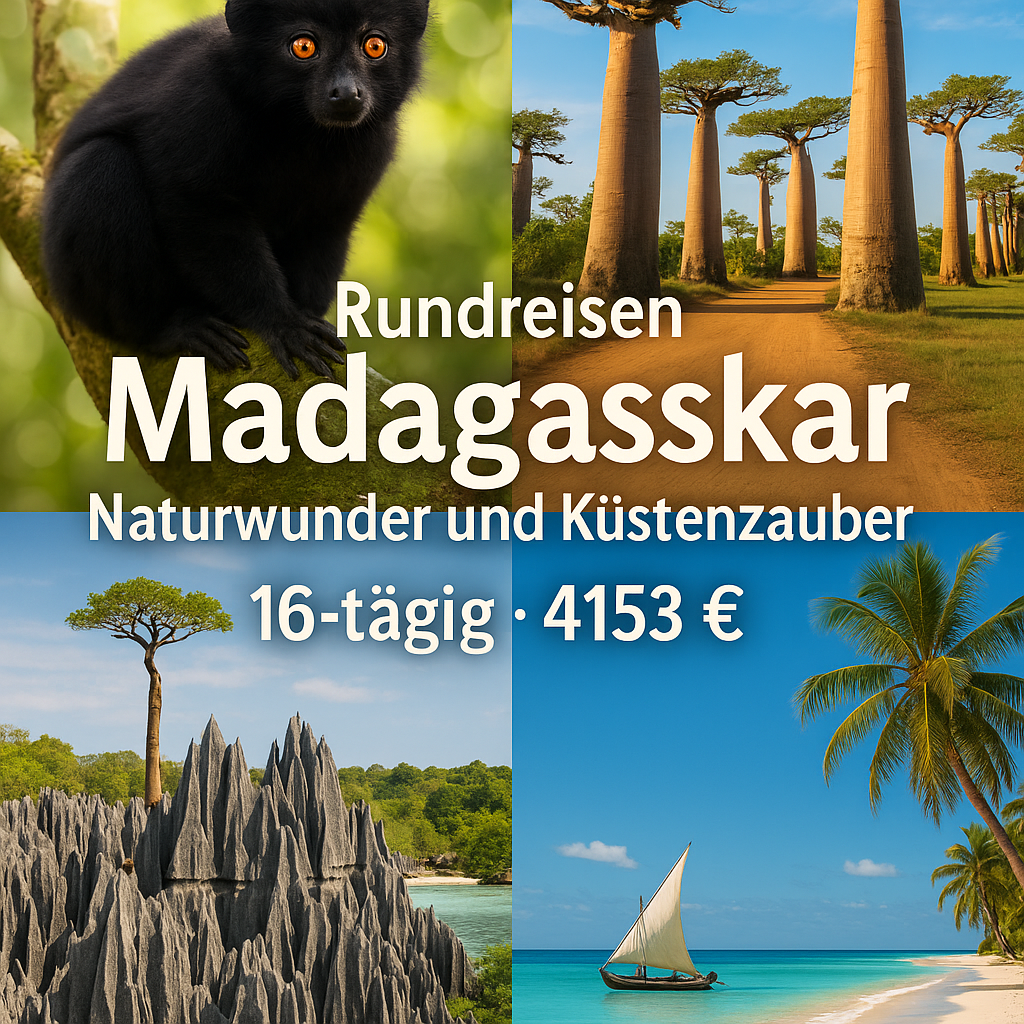 Rundreisen Madagaskar: Naturwunder und Küstenzauber inkl. Black Lemur Camp 16-tägig inkl. Flug Mittelklassehotels/Lodges mit Frühstück  Max. 16 Te