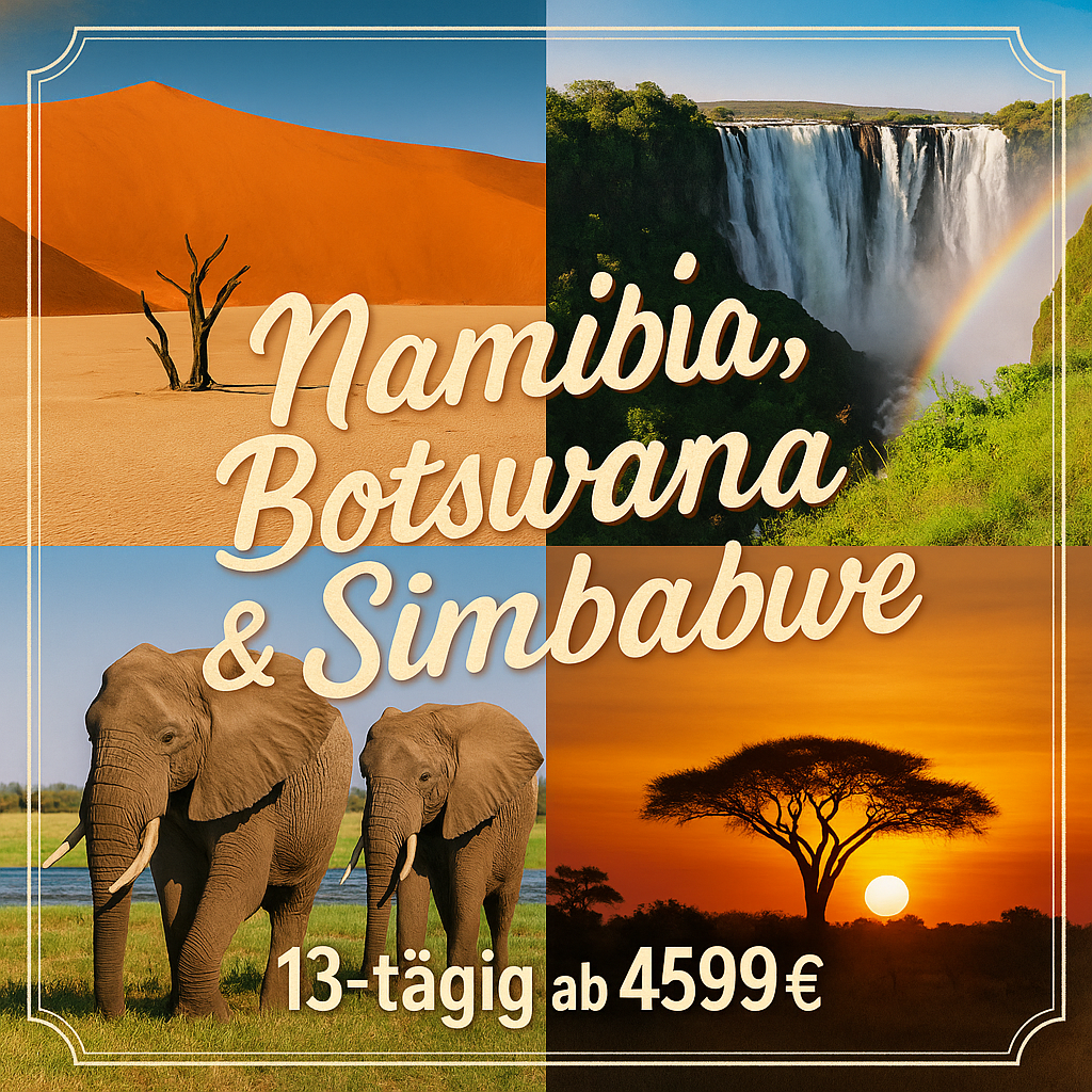 Rundreisen Namibia, Botswana & Simbabwe: Zwischen Wildnis & Wasserfällen - Rückflug ab Johannesburg 13-tägig inkl. Flüge Boutiquehotels/Lodges bzw
