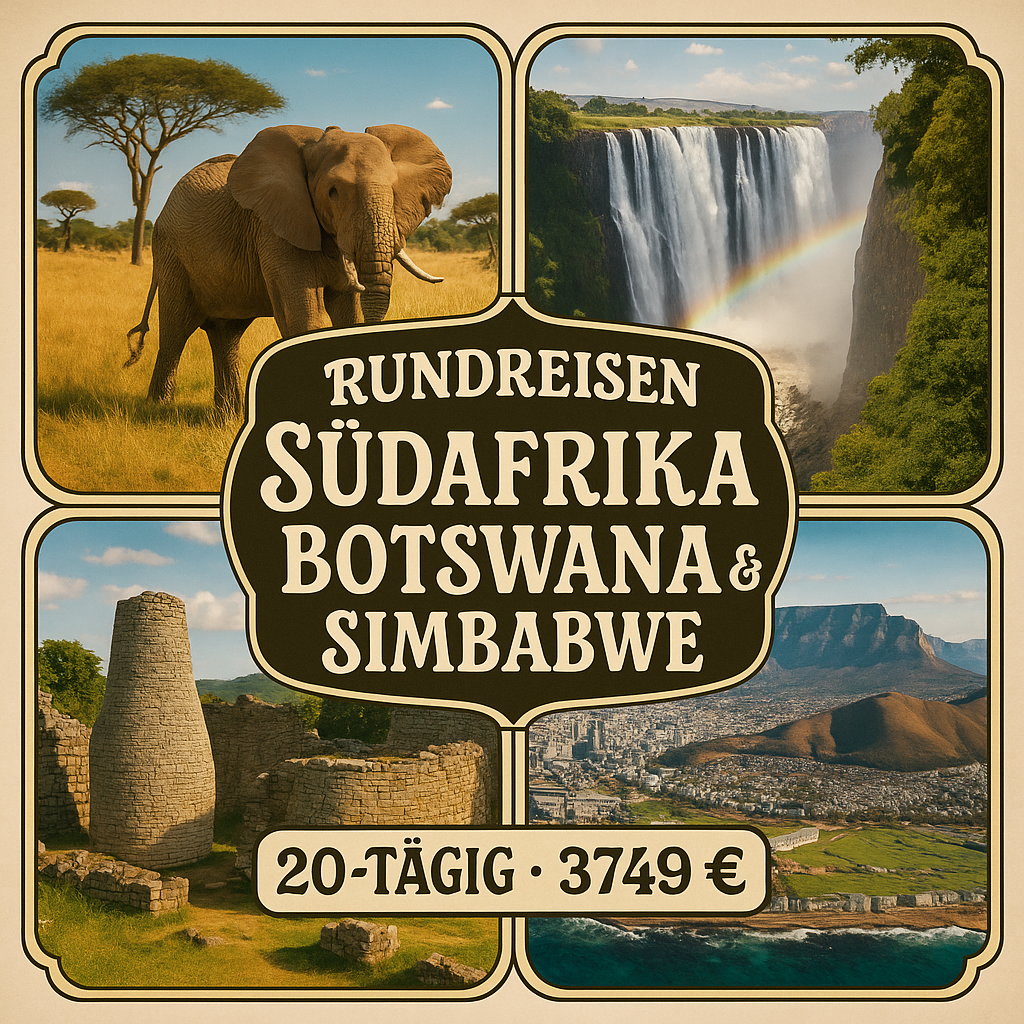 Kombinationsreisen Südafrika, Botswana & Simbabwe: Von Safari-Abenteuern zur Kap-Metropole im 3-Sterne-Hotel 20-tägig inkl. Flüge Mittelklassehotel