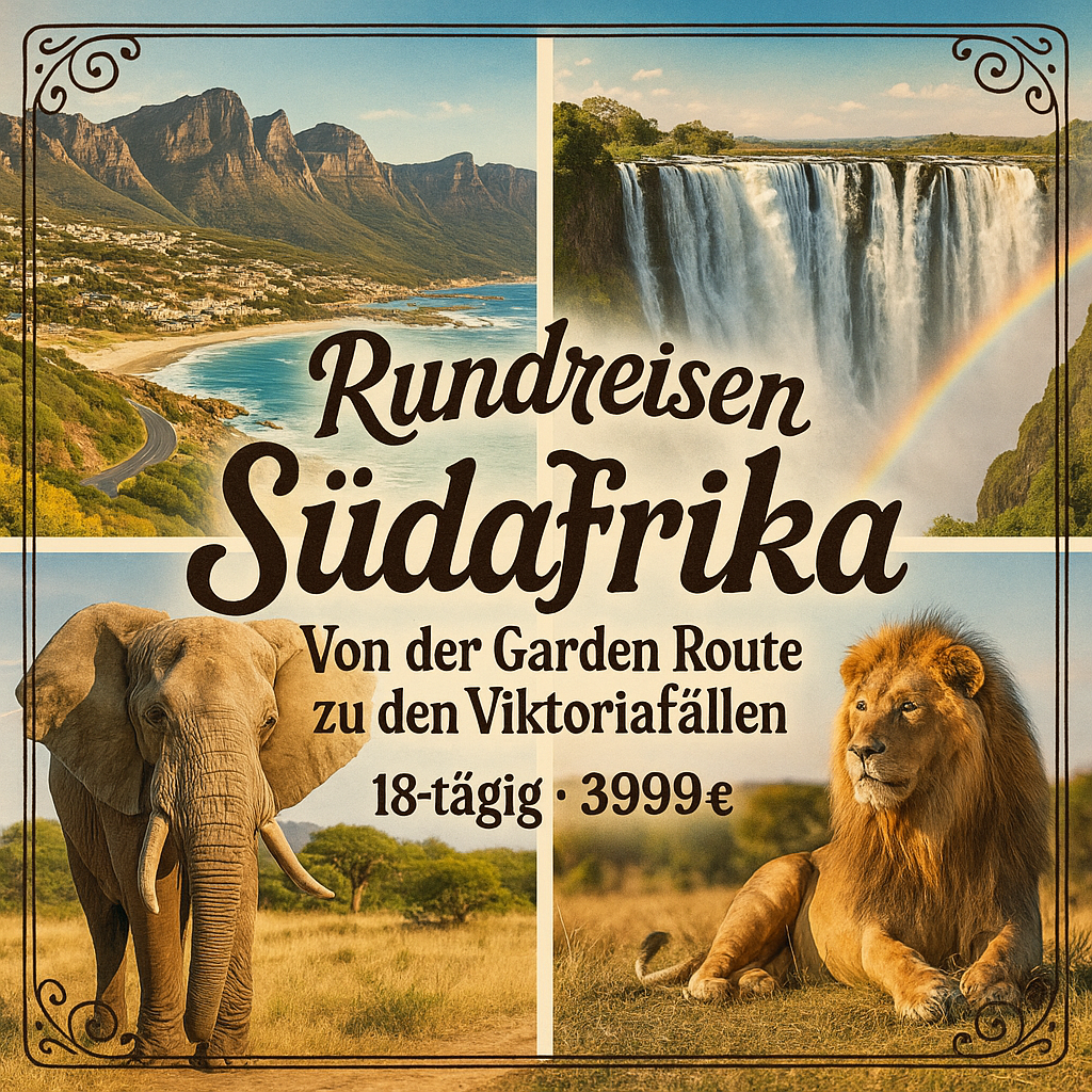 Rundreisen Südafrika: Von der Garden Route zu den Viktoriafällen 18-tägig inkl. Flüge Mittelklassehotels/-Lodges mit Frühstück Inkl. Ausflüge & Rundreisen Südafrika: Von der Garden Route zu den Viktoriafällen 18-tägig inkl. Flüge Mittelklassehotels/-Lodges mit Frühstück Inkl. Ausflüge &